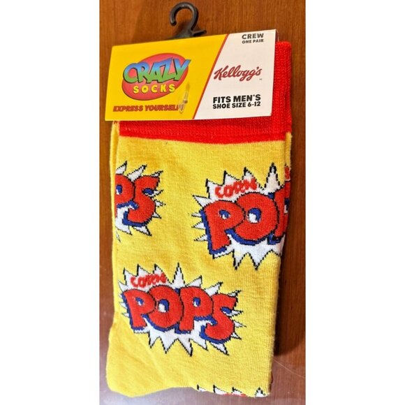 Mens Kelloggs Crazy Socks Crew Corn Pops Yellow Fun Pattern Size 6-12 Food Fun - Picture 1 of 6